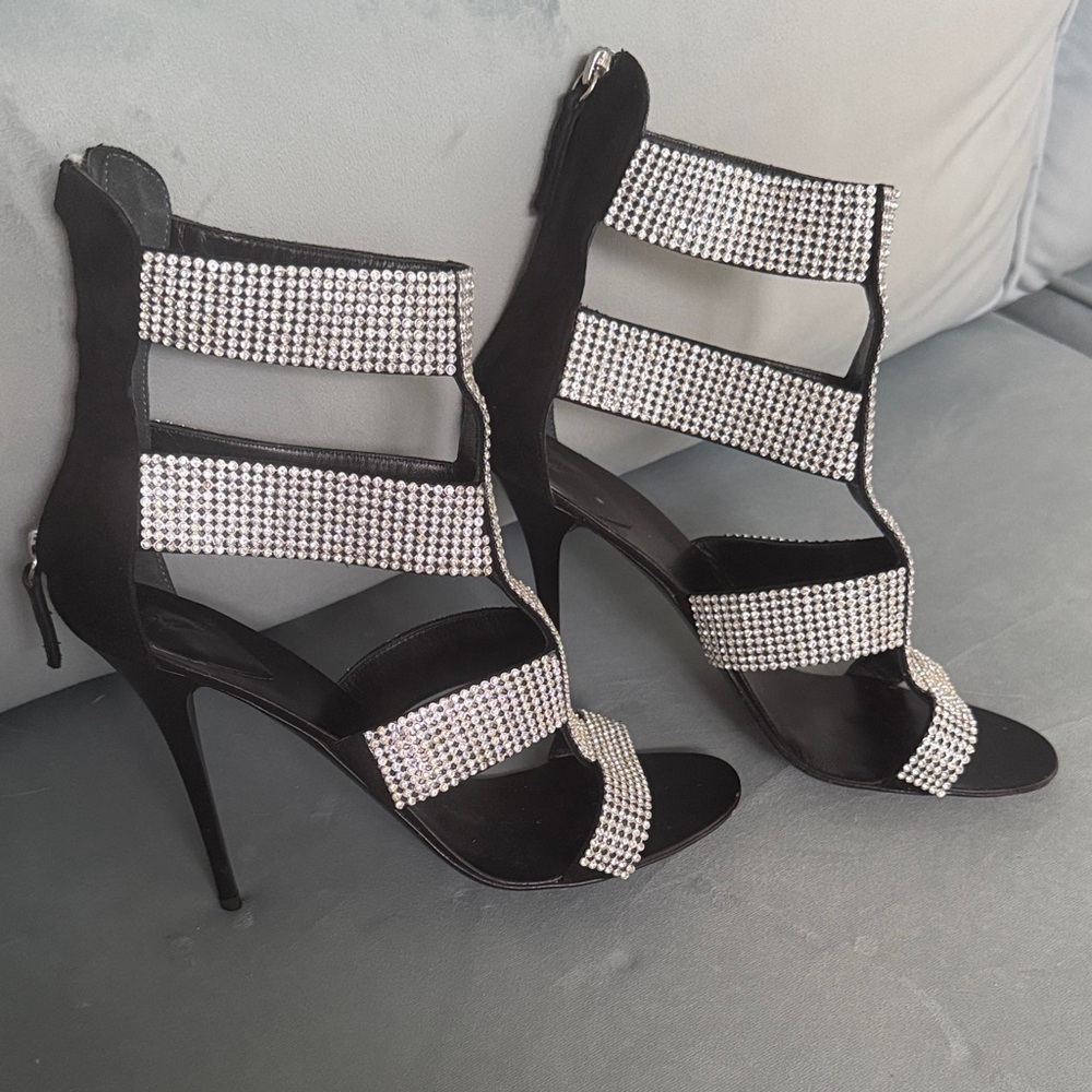 Glamorous Black and Silver Rhinestone Heels